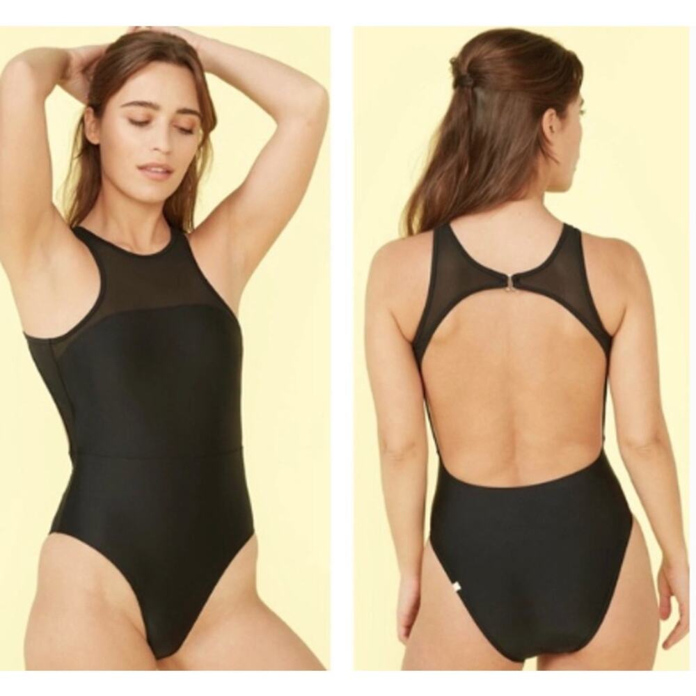 Nordstrom Summersalt Black Mesh Free Style One Piece Swimsuit SZ 14 Open Back